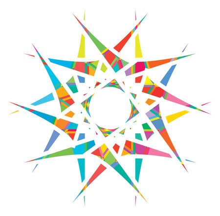 Shattered crystal, gem-like mandala imagery. Crystallized, fragmented, ruptured illustration. Abstract tessellating shape. Colorful geometric decoration, ornamentのイラスト素材