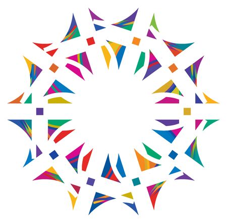 Shattered crystal, gem-like mandala imagery. Crystallized, fragmented, ruptured illustration. Abstract tessellating shape. Colorful geometric decoration, ornamentのイラスト素材