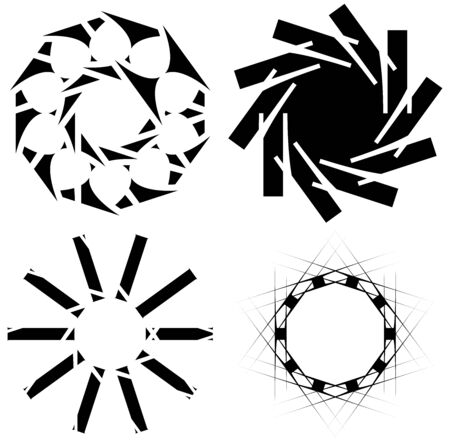 Circular and radial abstract mandalas, motifs, decoration design elements. Black and white generative geometric and abstract art shapesのイラスト素材