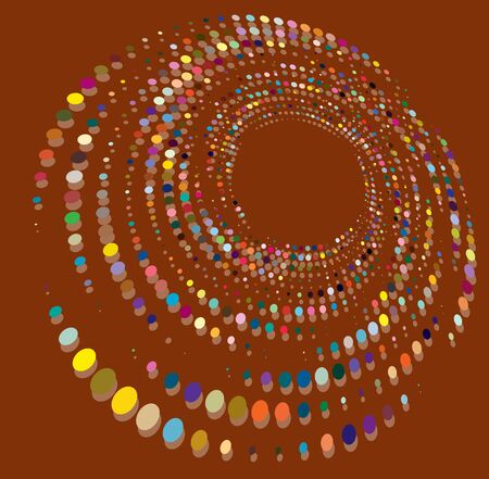 Illustration pour Single mottled, multi-color and colorful spiral, swirl, twirl element. Twisted cyclic, circular and radial, radiating whorl, volute shape over colored backdrop, background - image libre de droit