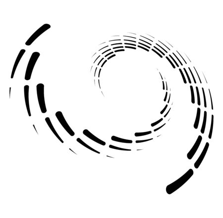 Monochrome volute, vortex shapes. Twisted helix elements. Rotation, spin and twist concept designのイラスト素材