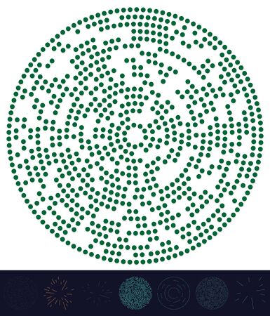 Random dots, circles abstract. Speckles, dotted radial, radiating, circular geometric illustration. Polka-dots, pointillist, pointillism design elementのイラスト素材