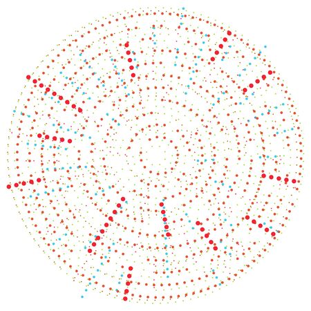 Random dots, circles abstract. Speckles, dotted radial, radiating, circular geometric illustration. Polka-dots, pointillist, pointillism design elementのイラスト素材