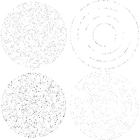 Random dots, circles abstract. Speckles, dotted radial, radiating, circular geometric illustration. Polka-dots, pointillist, pointillism design elementのイラスト素材