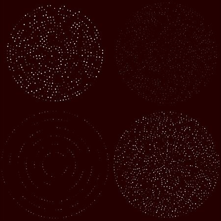 Random dots, circles abstract. Speckles, dotted radial, radiating, circular geometric illustration. Polka-dots, pointillist, pointillism design elementのイラスト素材
