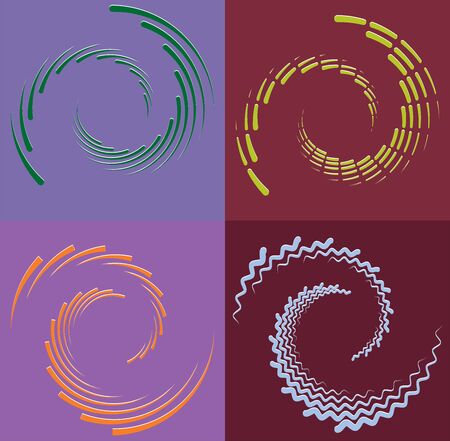 duotone curly, coil, gyration volute shape. twine vortex rotating in concentric, radial, radiating and circular, circling fashionのイラスト素材