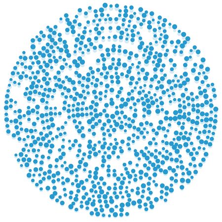 Random dots, circles abstract. Speckles, dotted radial, radiating, circular geometric illustration. Polka-dots, pointillist, pointillism design elementのイラスト素材