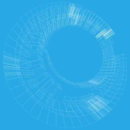 Wire-frame 3d Object - Geometric Sci-fi, Cybernetics, Cyber segmented circle, ring design element. Abstract HUD, GUI, UI circular shape â Stock vector illustration, Clip art graphicsのイラスト素材
