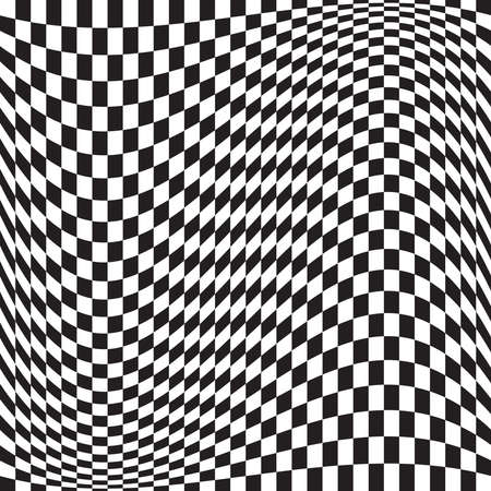 Wavy, waving version Checkered, chequered, chessboard surface with distortion, deformation effect. Distort, deform squares background, pattern.のイラスト素材