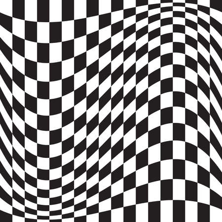 Wavy, waving version Checkered, chequered, chessboard surface with distortion, deformation effect. Distort, deform squares background, pattern.のイラスト素材