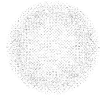 Outline, overlap-intersect rings halftone (half-tone) element. Dots, circles, speckles and freckles vector illustration. Stipple-stippling contour designのイラスト素材