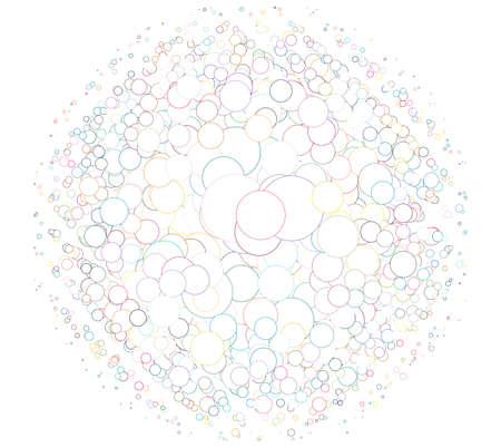 Outline, overlap-intersect rings halftone (half-tone) element. Dots, circles, speckles and freckles vector illustration. Stipple-stippling contour designのイラスト素材