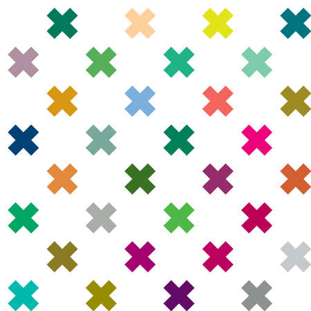 Cross, plus sign geometric seamlessly repeatable pattern, background, texture. Colorful, vivid, vibrant background illustration. Vector illustrationのイラスト素材