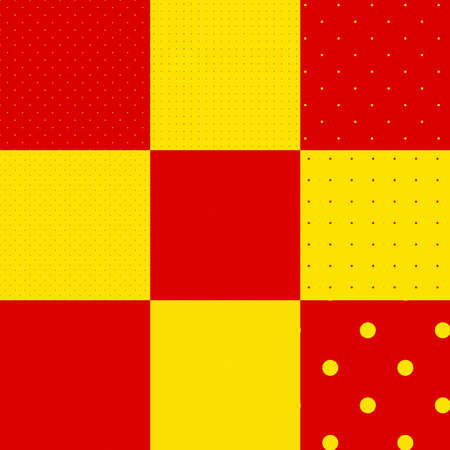 Pop-art, pointillist-pointillism seamless red, yellow circles, dots, dotted pattern, circles background. Pattern, background setのイラスト素材