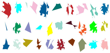 Weird, Strange generated random edgy Shapes. Asymmetric Abstract art Vector illustration.のイラスト素材