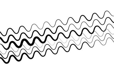 Wavy, waving and undulating, billowy diagonal, skew, tilt and oblique lines, stripes abstract black and white, monochrome design element, background, pattern and textureのイラスト素材