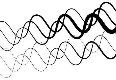 Wavy, waving and undulating, billowy diagonal, skew, tilt and oblique lines, stripes abstract black and white, monochrome design element, background, pattern and textureのイラスト素材