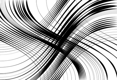 Grid, mesh of wavy, undulating, waving, billowy lines. Abstract black and white, grayscale background, texture, backdrop and patternのイラスト素材