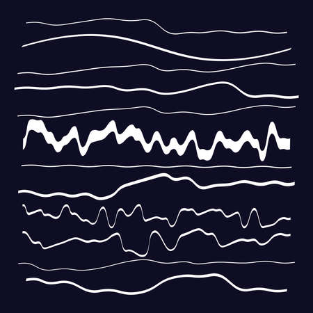 Irregular, random Wiggling, Squiggle waving, wavy lines, stripe set. Lines with billow, undulate deformation, distortionのイラスト素材