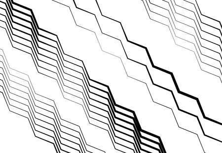 Zig-zag, criss-cross, wavy, waving and serrated, jagged lines, stripes design element. Corrugated strips, streaks design element, black and white, monochrome geometric background, texture and patternのイラスト素材