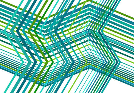 Zig-zag, criss-cross, serrated, crinkled angular grid, mesh, lattice or grating, grill of random angled lines. Abstract geometric colorful GREEN-TEAL background, texture and patternのイラスト素材