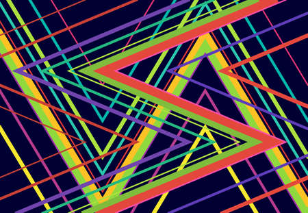 Vivid, vibrant zig-zag, criss-cross, serrated, crinkled angular grid, mesh, lattice or grating, grill of random angled lines. Abstract geometric colorful, multi-color background, texture and patternのイラスト素材