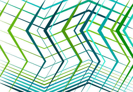 Zig-zag, criss-cross, serrated, crinkled angular grid, mesh, lattice or grating, grill of random angled lines. Abstract geometric colorful GREEN-TEAL background, texture and patternのイラスト素材