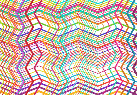 Vivid, vibrant zig-zag, criss-cross, serrated, crinkled angular grid, mesh, lattice or grating, grill of random angled lines. Abstract geometric colorful, multi-color background, texture and patternのイラスト素材