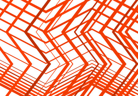Zig-zag, criss-cross, serrated, crinkled angular grid, mesh, lattice or grating, grill of random angled lines. Abstract geometric colorful RED background, texture and patternのイラスト素材