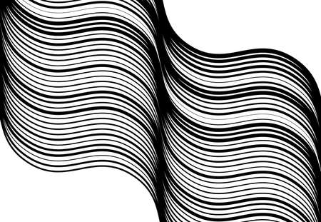 Wavy, waving and undulating, billowy diagonal, skew, tilt and oblique lines, stripes abstract black and white, monochrome design element, background, pattern and textureのイラスト素材