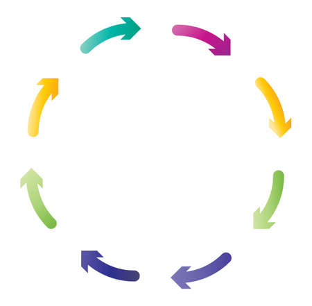 cycle and cyclical arrows. circular, concentric and radial cursor, vector illustration. concept graphic for revision, renewal or synchronization, process, progress and reload, revise conceptのイラスト素材