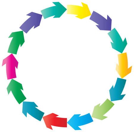 cycle and cyclical arrows. circular, concentric and radial cursor, vector illustration. concept graphic for revision, renewal or synchronization, process, progress and reload, revise conceptのイラスト素材