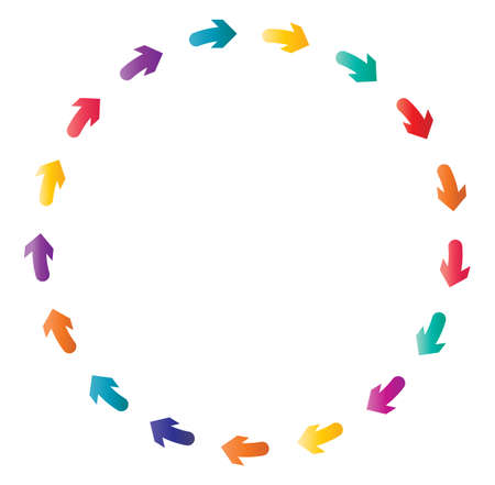 cycle and cyclical arrows. circular, concentric and radial cursor, vector illustration. concept graphic for revision, renewal or synchronization, process, progress and reload, revise conceptのイラスト素材