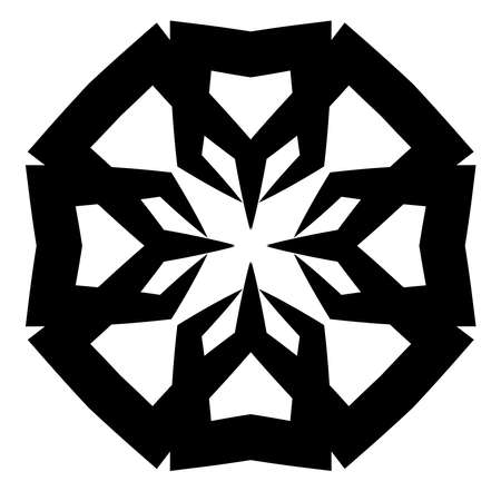 Abstract black and white circular, circle mandala-motif clip-art, design element. Radial, radiating, concentric mandala, motif design element.Geometric circular decoration, ornament vector illustrationのイラスト素材