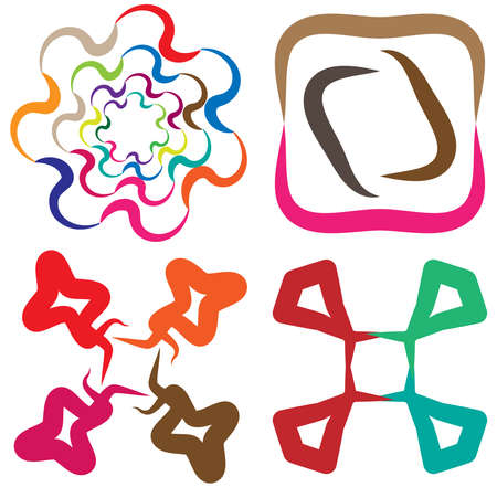 abstract colorful-multicolor circular, concentric and radial, radiating mandala, motif clip-art,   symbol set - vector illustrationのイラスト素材