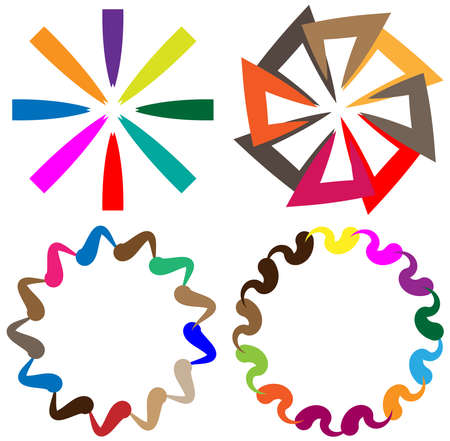 abstract colorful-multicolor circular, concentric and radial, radiating mandala, motif clip-art,  symbol set - vector illustrationのイラスト素材