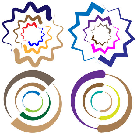 abstract colorful-multicolor circular, concentric and radial, radiating mandala, motif clip-art, symbol set - vector illustrationのイラスト素材
