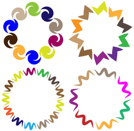 abstract colorful-multicolor circular, concentric and radial, radiating mandala, motif clip-art, symbol set - vector illustrationのイラスト素材