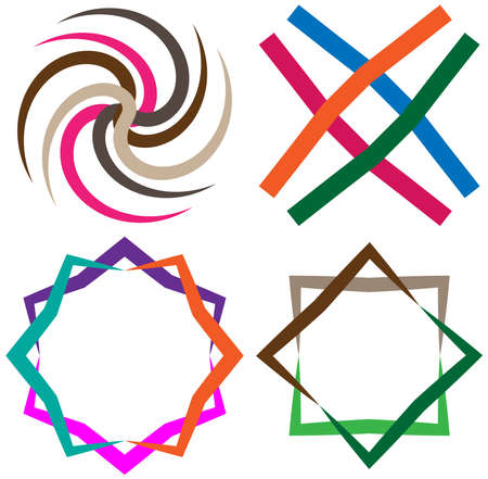 abstract colorful-multicolor circular, concentric and radial, radiating mandala, motif clip-art,  symbol set - vector illustrationのイラスト素材