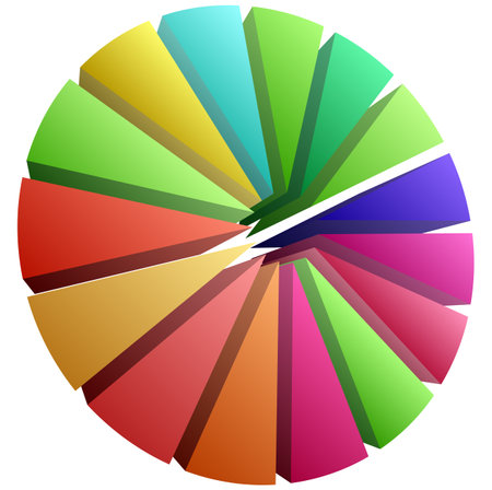 simple pie chart-graph and diagram vector illustration. circle segmented, divided from 2 to 20 section, segment, portion or sector for biz analytics, presentation, infographics or visualization themesのイラスト素材