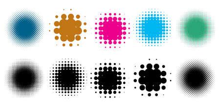 Colorful halftone vector pattern, texture design element set. Circles, dots, screentone illustration. Freckle, stipple-stippling, speckles illustration. Pointillist vector artのイラスト素材