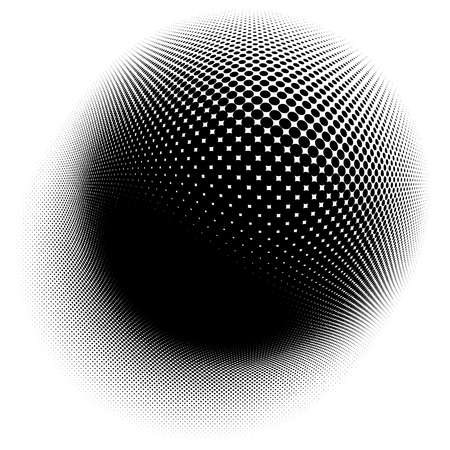Spherical distortion halftone dots element. Orb, ball deform on bulge, bump speckles, polka-dots and screentone.Pointillist, pointillism abstract geometric circle element, pattern.Curve, camber FXのイラスト素材