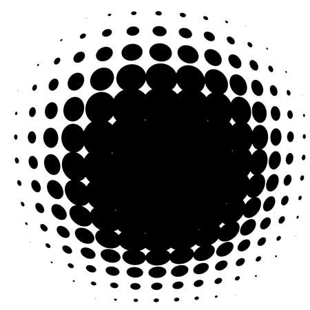 Spherical distortion halftone dots element. Orb, ball deform on bulge, bump speckles, polka-dots and screentone.Pointillist, pointillism abstract geometric circle element, pattern.Curve, camber FXのイラスト素材