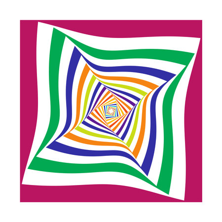 Abstract geometric shape, design element with rotation, swirl, twirl, cycle distortion effect. Colorful concentric, radiating abstract art design elementのイラスト素材