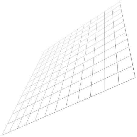 Wireframe, lattice, grating and trellis vanishing, diminishing in 3D space. Abstract grid, mesh in perspective. Checkered spatial squares pattern, texture. Squares design elementのイラスト素材