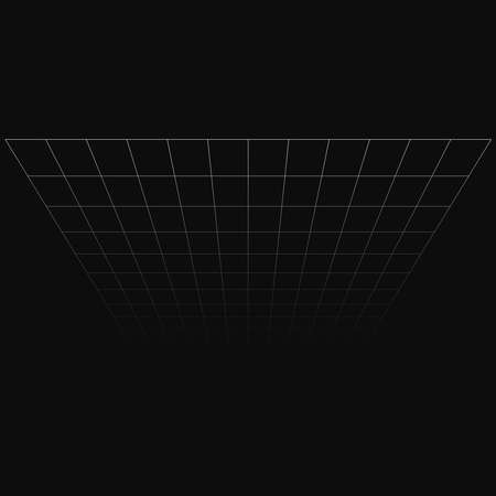 Wireframe, lattice, grating and trellis vanishing, diminishing in 3D space. Abstract grid, mesh in perspective. Checkered spatial squares pattern, texture. Squares design elementのイラスト素材