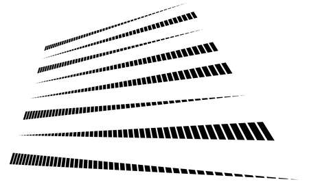 Dynamic dashed lines, stripes. 3D Lines in perspective with gaps. Vanishing, diminishing spatial lines, stripes geometric illustrationのイラスト素材