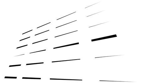 Dynamic dashed lines, stripes. 3D Lines in perspective with gaps. Vanishing, diminishing spatial lines, stripes geometric illustrationのイラスト素材