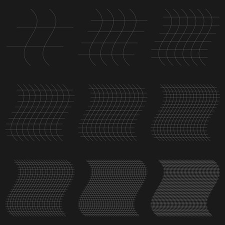 Grid, mesh, lattice, grating with distort, deform effect. Distortion, deformation array of lines - Stock vector illustration, Clip art graphicsのイラスト素材