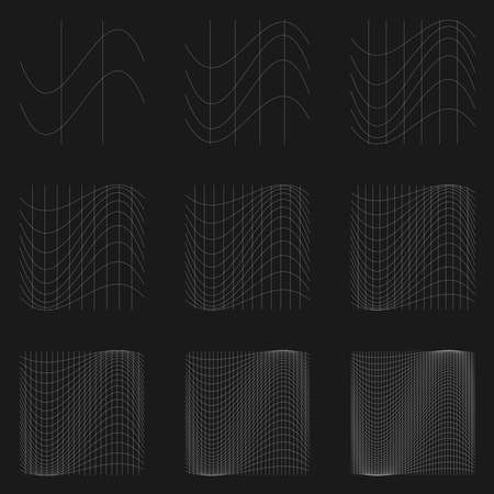 Grid, mesh, lattice, grating with distort, deform effect. Distortion, deformation array of lines - Stock vector illustration, Clip art graphicsのイラスト素材